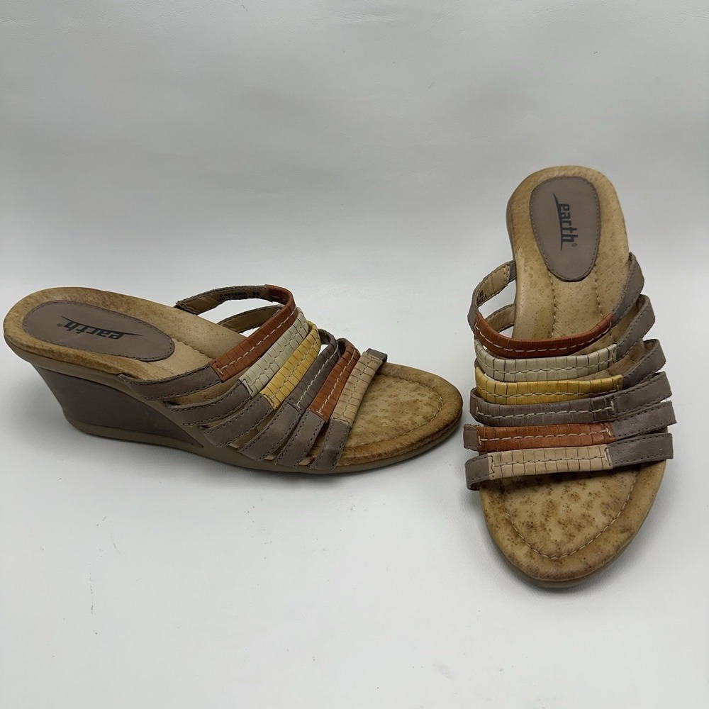 Earth Women's Gardenia Latte Multi Wedge Slide Sandals Size 8 B Shoes